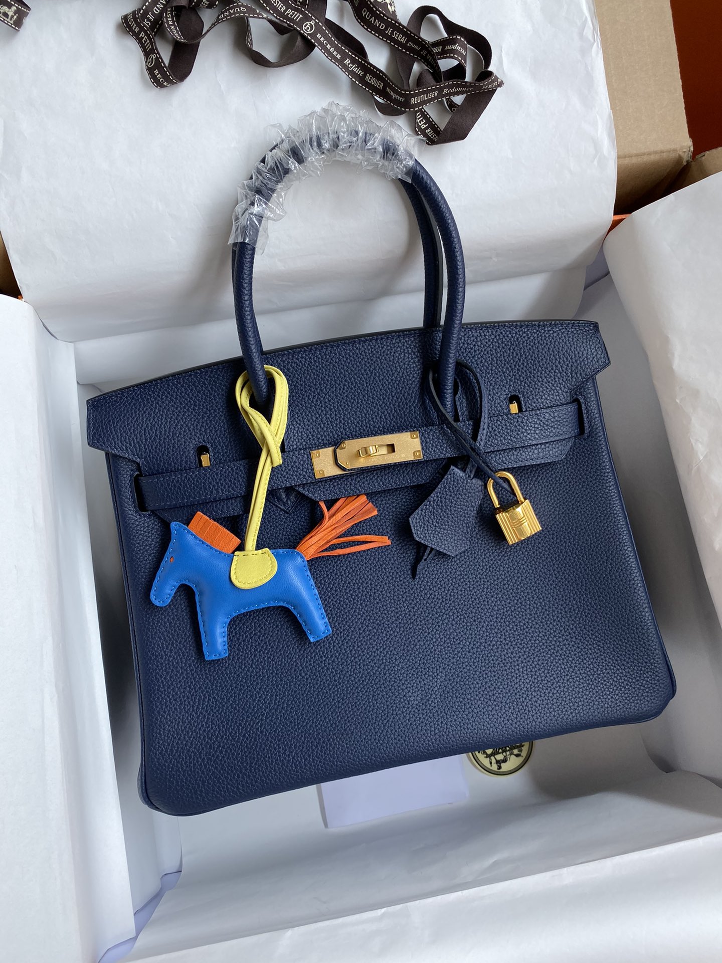 Hermes Birkin 30CM Togo Leather Handbag Dark Blue